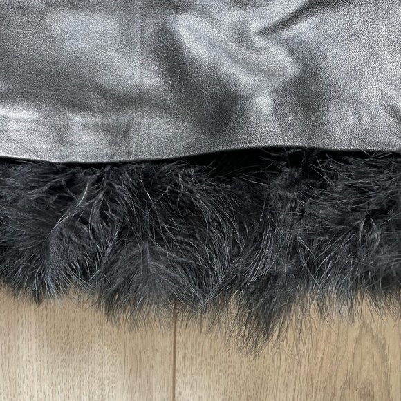 Cache Genuine Leather Pencil Skirt Side Zip Fuzzy Trim Black Size 0 - Picture 3 of 9